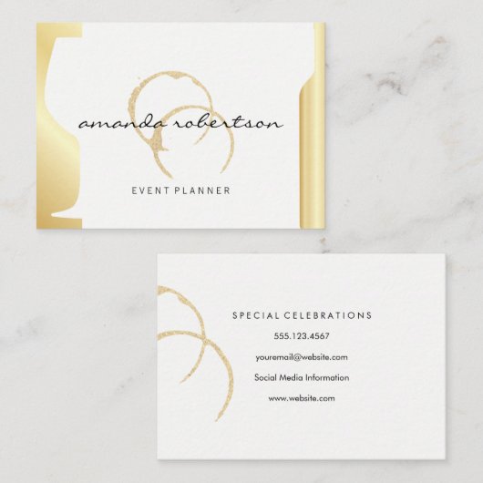 Sparkle Wine Stain Gold Metallic Wine Bottle Glass Visitekaartje (Voorkant / Achterkant)