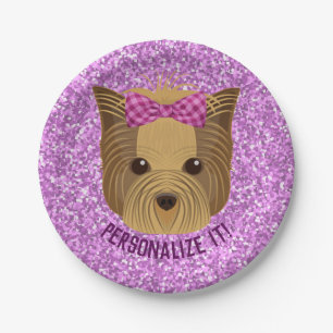 Sparkle Yorkie Yorkshire Terrier Puppy Dog Glitter Papieren Bordje
