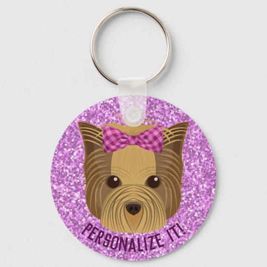 Sparkle Yorkie Yorkshire Terrier Puppy Dog Glitter Sleutelhanger (Voorkant)