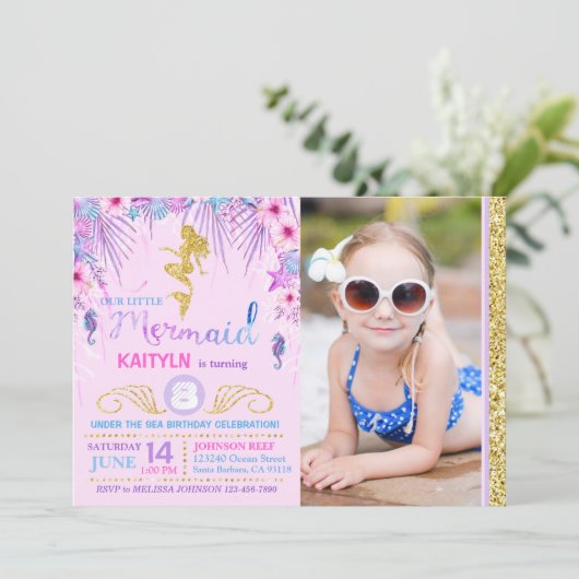 Sparkle Zeemeermin onder het Zee Verjaardag Kaart (Staand voorkant)
