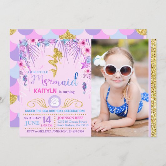 Sparkle Zeemeermin onder het Zee Verjaardag Kaart (Voorkant / Achterkant)