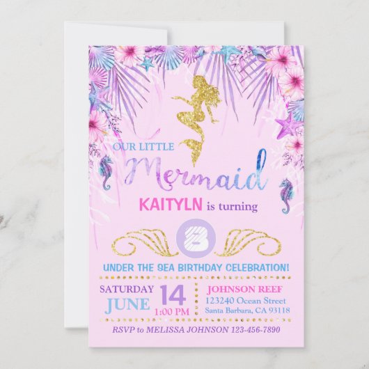 Sparkle Zeemeermin onder het Zee Verjaardag Kaart (Voorkant)