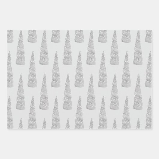 Sparkle Zilver Grijs Glam Eenhoorn Verjaardag Inpakpapier Vel (Voorkant 3)