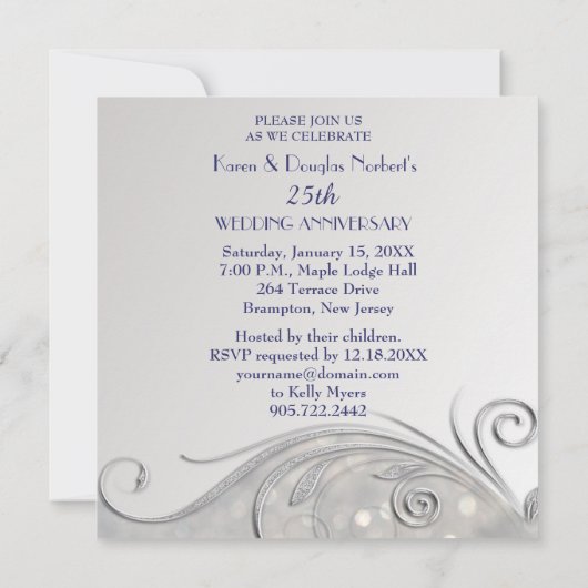 Sparkle Zilver-IndigoText 25e trouwdag Kaart (Achterkant)