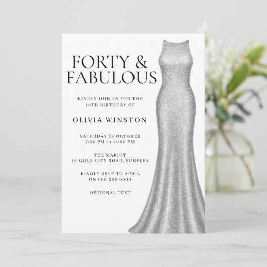 Sparkle zilveren jurk vrouwen 40ste verjaardagsfee kaart (Staand voorkant)