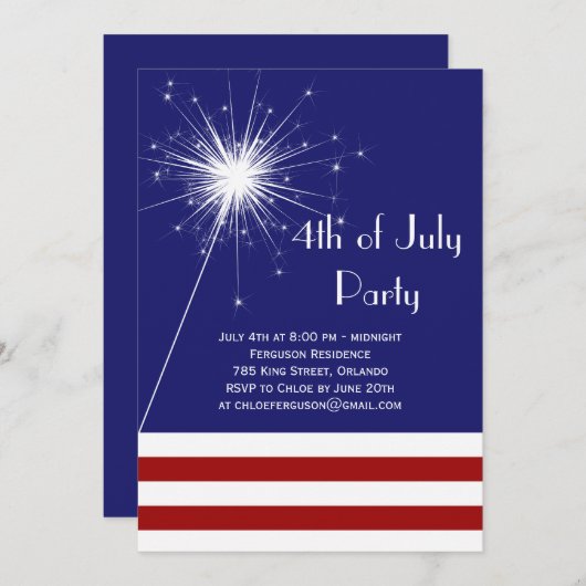 Sparkler 4e van de Uitnodiging van de Partij van d (Voorkant / Achterkant)