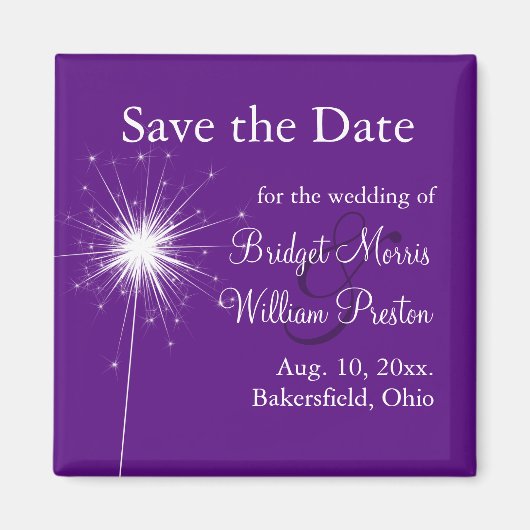 Sparkler Bruiloft Paarse Save the Date Magnet (Voorkant)