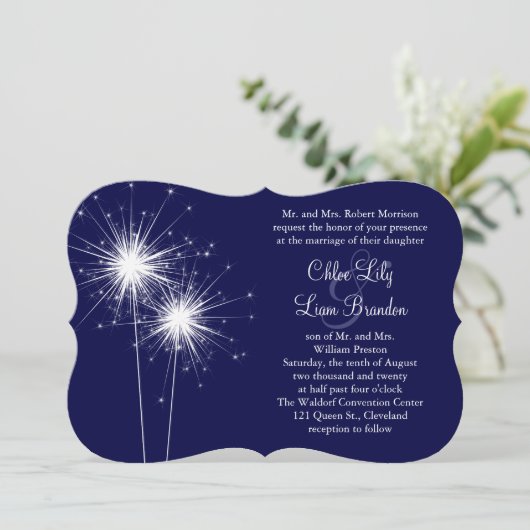 Sparkler bruiloft uitnodiging 2 (Staand voorkant)