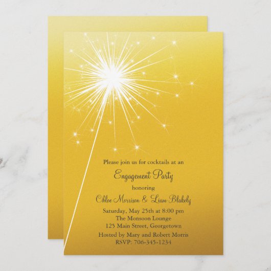 Sparkler Gold Verloving Uitnodiging (Voorkant / Achterkant)