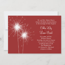 Sparkler in Rode Huwelijksuitnodiging Kaart