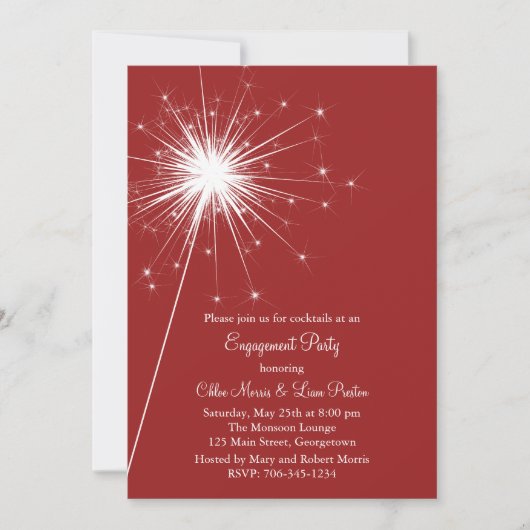 Sparkler in Rode Verloving Invitation Kaart (Voorkant)