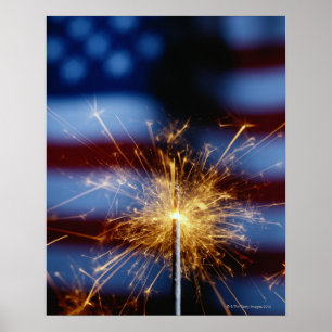 Sparkler met Amerikaanse vlag Poster
