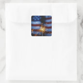 Sparkler met Amerikaanse vlag Vierkante Sticker (Tas)