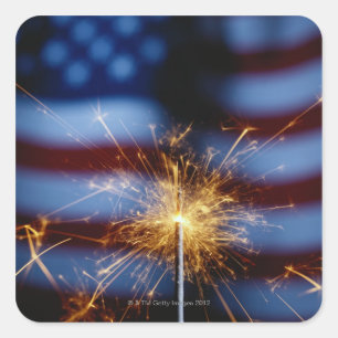 Sparkler met Amerikaanse vlag Vierkante Sticker