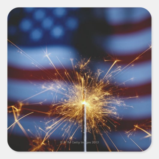 Sparkler met Amerikaanse vlag Vierkante Sticker (Voorkant)