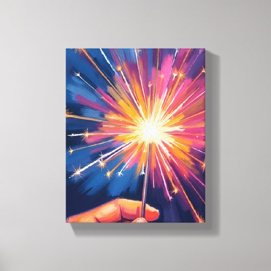 Sparkler New Year Celebration Watercolor Canvas Afdruk (Voorkant)