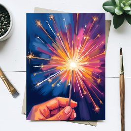 Sparkler New Year Celebration Watercolor Feestdagenkaart