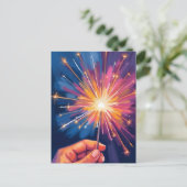 Sparkler New Year Celebration Watercolor Feestdagenkaart (Staand voorkant)