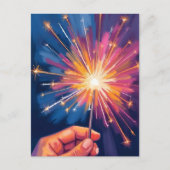 Sparkler New Year Celebration Watercolor Feestdagenkaart (Voorkant)