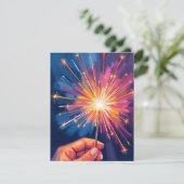 Sparkler New Year Celebration Watercolor Feestdagenkaart (Staand voorkant)