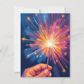 Sparkler New Year Celebration Watercolor Feestdagenkaart (Voorkant)