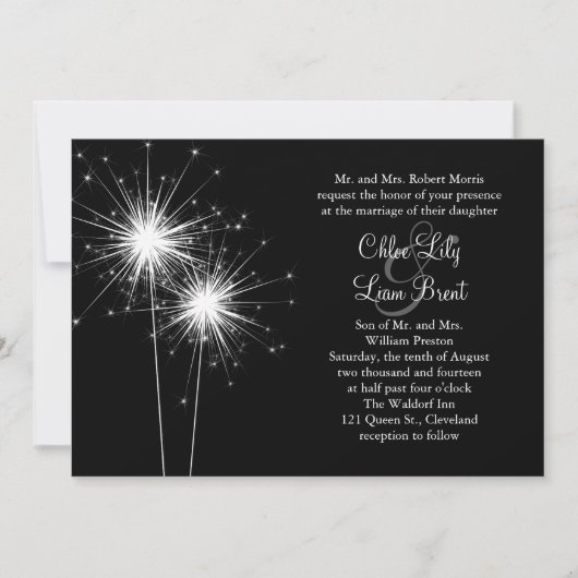 ("Sparkler Wedding Invitation") (zwart) Kaart (Voorkant)