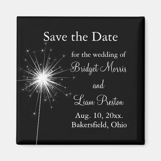 Sparkler Wedding Save the Date (zwart) Magneet (Voorkant)