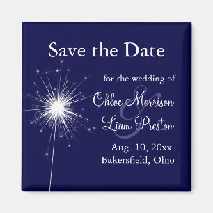 Sparkler Wedding sparen de Datum in Blauw Magneet