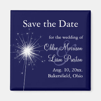 Sparkler Wedding sparen de Datum in Blauw Magneet