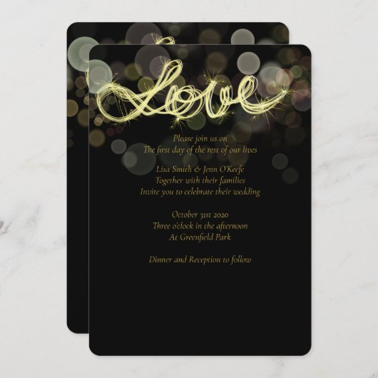 Sparkler Writing Love Wedding Invitations Kaart (Voorkant / Achterkant)