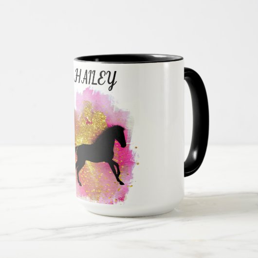 SPARKLERENDE ZWARTE HORSE GEPERSONALISEERDE COMBO- MOK (Voorkant rechts)