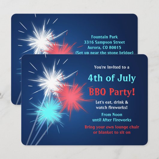Sparklers 4th of Juli Uitnodigingen van de Partij (Voorkant / Achterkant)