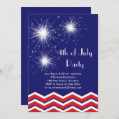 Sparklers & Chevrons 4th of Juli Partij Uitnodigin Kaart (Voorkant / Achterkant)