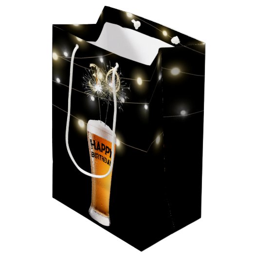 Sparklers in 30e verjaardag bier medium cadeauzakje (Voorkant Gekanteld)