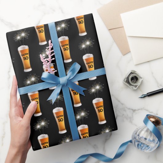 Sparklers in 50e verjaardag bier cadeaupapier (Geschenken)