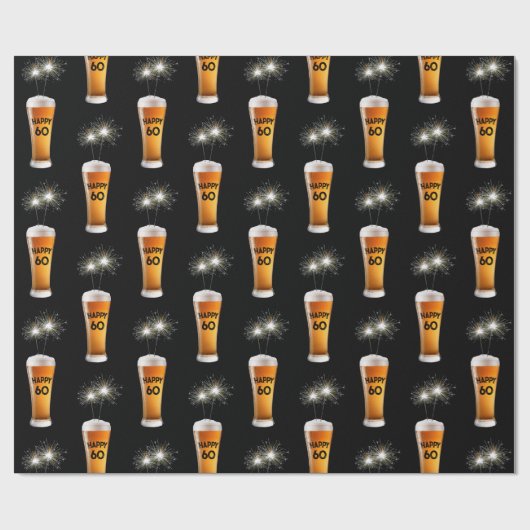 Sparklers in 60e verjaardag bier cadeaupapier (Vlak)
