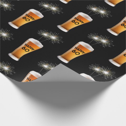 Sparklers in 60e verjaardag bier cadeaupapier (Hoek)