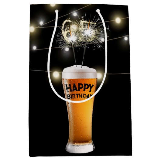Sparklers in 65e verjaardag bier medium cadeauzakje (Voorkant)