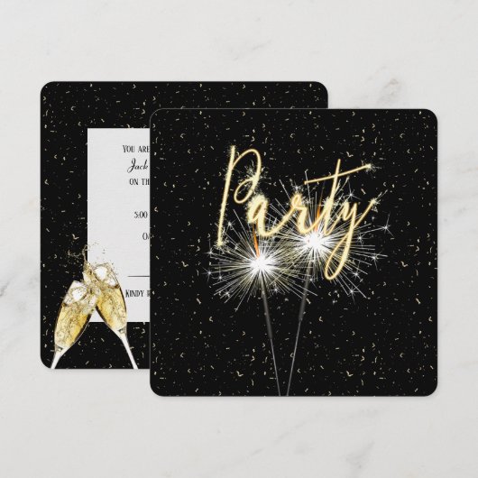 Sparklers op Black Jubileum Party Kaart (Voorkant / Achterkant)