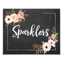 Sparklers Rustic Chalkboard Floral Wedding Sign Foto Afdruk