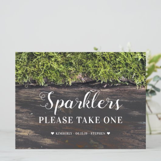 Sparklers Teken Rustieke Trouwtafel Kaart (Staand voorkant)