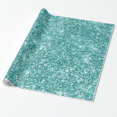 Sparkles - Blauwgroen 1 Faux Glitter Cadeaupapier (Uitgerold)