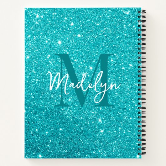  sparkles Blue glitter monogram name girly Notitieboek (Achterkant)