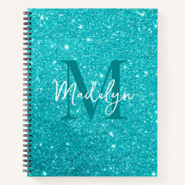  sparkles Blue glitter monogram name girly Notitieboek