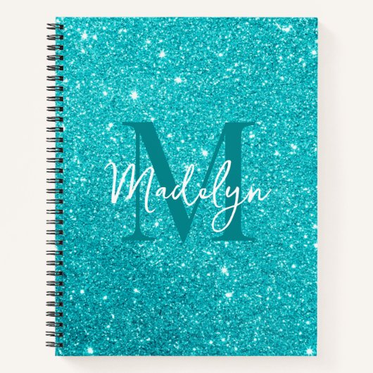 sparkles Blue glitter monogram name girly Notitieboek (Voorkant)