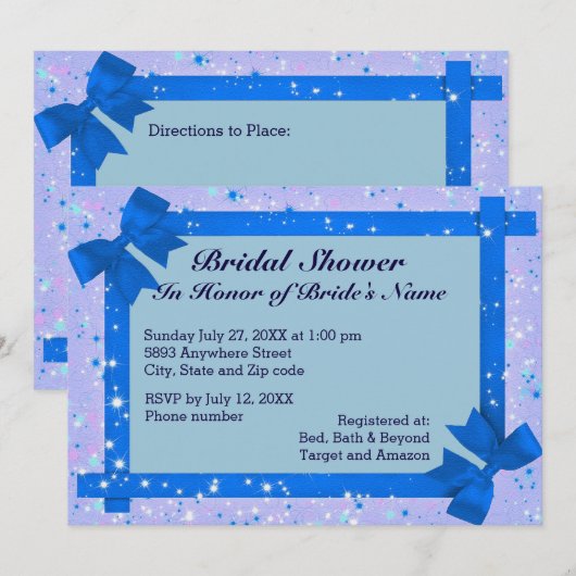 Sparkles & Blue Ribbon Lijst Vrijgezellenfeest nod Kaart (Voorkant / Achterkant)