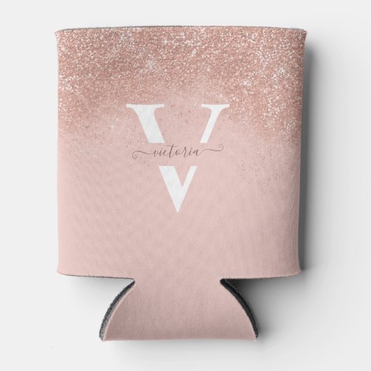 Sparkles Blush Pink Glitter Monogram Girly Custom Blikjeskoeler (Voorkant)