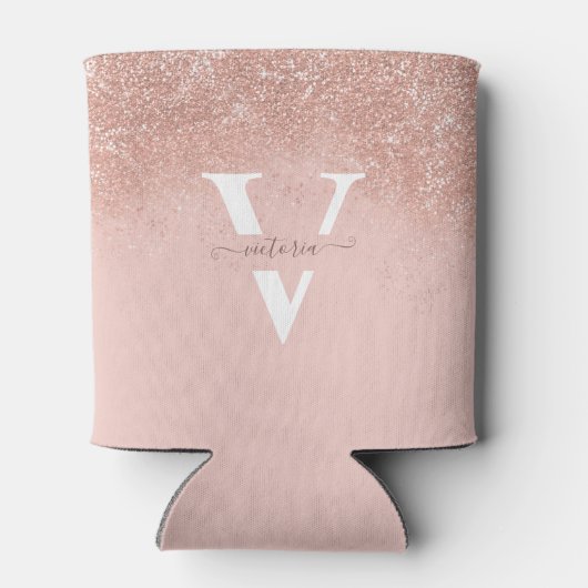 Sparkles Blush Pink Glitter Monogram Girly Custom Blikjeskoeler (Achterkant)