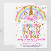 Sparkles en Gouden Eenhoorn Regenboog Verjaardag Kaart (Voorkant / Achterkant)