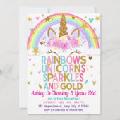 Sparkles en Gouden Eenhoorn Regenboog Verjaardag Kaart (Voorkant)